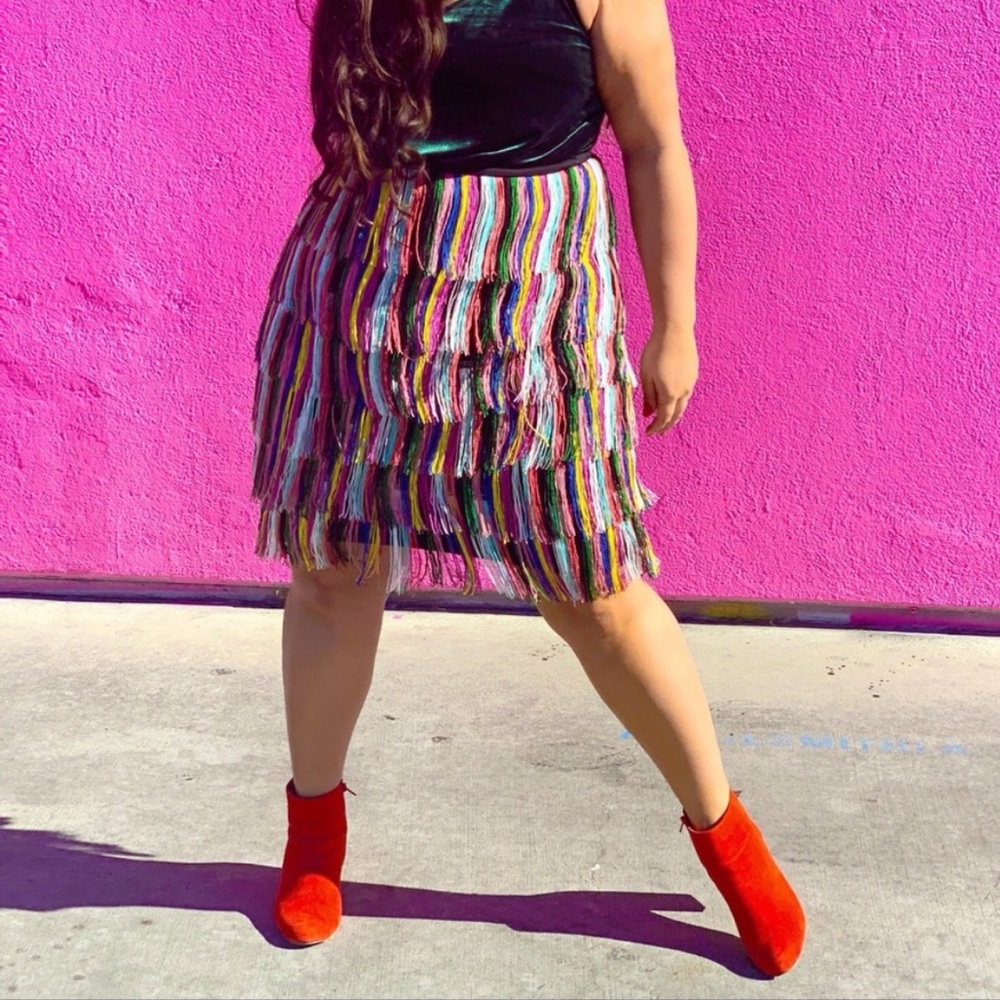 Eloquii Multicolor Fringe Skirt with Pink Accent - Picture 2 of 8